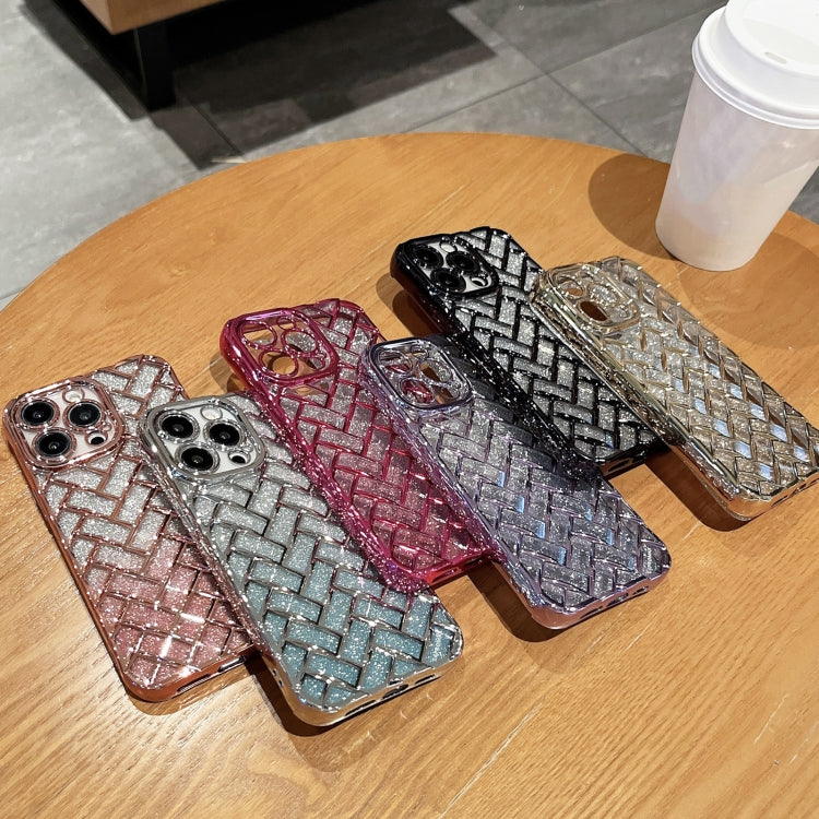 For iPhone 13 Woven Grid 3D Electroplating Laser Engraving Glitter Paper Phone Case(Silver) - iPhone 13 Cases by buy2fix | Online Shopping UK | buy2fix