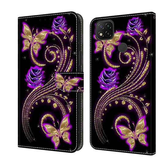 For Xiaomi Redmi 9C Crystal 3D Shockproof Protective Leather Phone Case(Purple Flower Butterfly) - Xiaomi Cases by buy2fix | Online Shopping UK | buy2fix