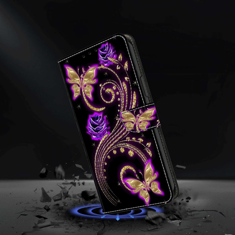 For Xiaomi Redmi Note 10 5G Crystal 3D Shockproof Protective Leather Phone Case(Purple Flower Butterfly) - Xiaomi Cases by buy2fix | Online Shopping UK | buy2fix