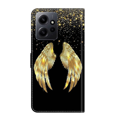 For Xiaomi Redmi Note 12 4G Crystal 3D Shockproof Protective Leather Phone Case(Golden Wings) - Xiaomi Cases by buy2fix | Online Shopping UK | buy2fix