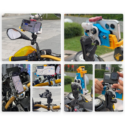 MOTOSLG Crab Motorcycle Phone Clamp Bracket O-Type Rear Mirror Mount(Yellow Blue White) - Holder by MOTOLSG | Online Shopping UK | buy2fix