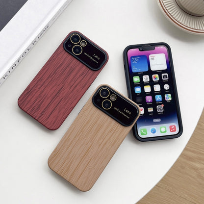 For iPhone 14 Plus Wood Grain TPU Phone Case with Lens Film(Red) - iPhone 14 Plus Cases by buy2fix | Online Shopping UK | buy2fix