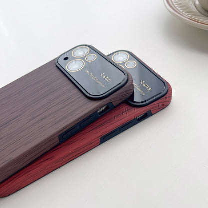 For iPhone 14 Plus Wood Grain TPU Phone Case with Lens Film(Red) - iPhone 14 Plus Cases by buy2fix | Online Shopping UK | buy2fix