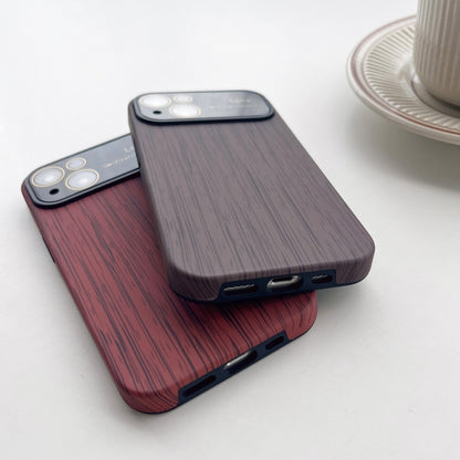 For iPhone 14 Wood Grain TPU Phone Case with Lens Film(Red) - iPhone 14 Cases by buy2fix | Online Shopping UK | buy2fix
