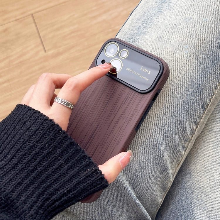 For iPhone 14 Pro Wood Grain TPU Phone Case with Lens Film(Brown) - iPhone 14 Pro Cases by buy2fix | Online Shopping UK | buy2fix