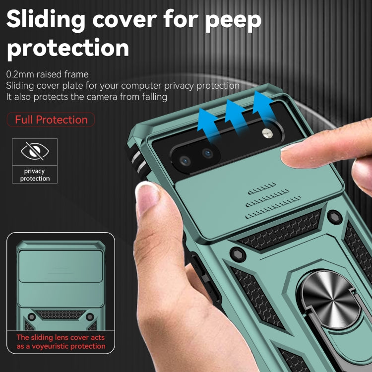 For Google Pixel 6a Sliding Camshield Holder Phone Case(Dark Green) - Google Cases by buy2fix | Online Shopping UK | buy2fix