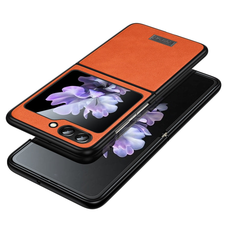 For Samsung Galaxy Z Flip5 SULADA Shockproof TPU + Handmade Leather Phone Case(Orange) - Galaxy Z Flip5 Cases by SULADA | Online Shopping UK | buy2fix