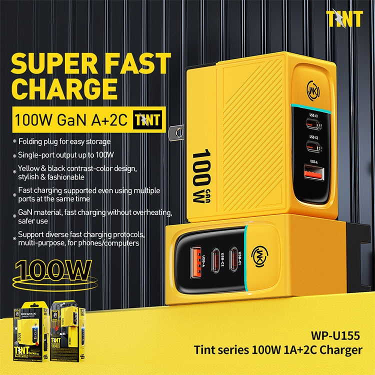 WK WP-U155 100W Dual Type-C+USB GaN Fast Charger, Plug:UK Plug - USB Charger by WK | Online Shopping UK | buy2fix