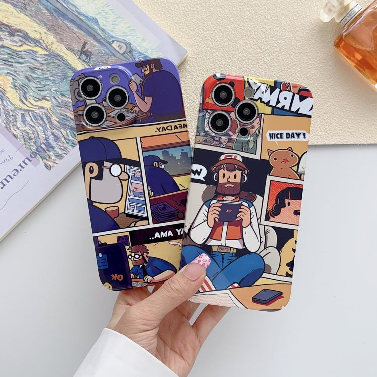 For iPhone 15 Painted Pattern Precise Hole PC Phone Case(Comics Umbrella Boy) - iPhone 15 Cases by buy2fix | Online Shopping UK | buy2fix