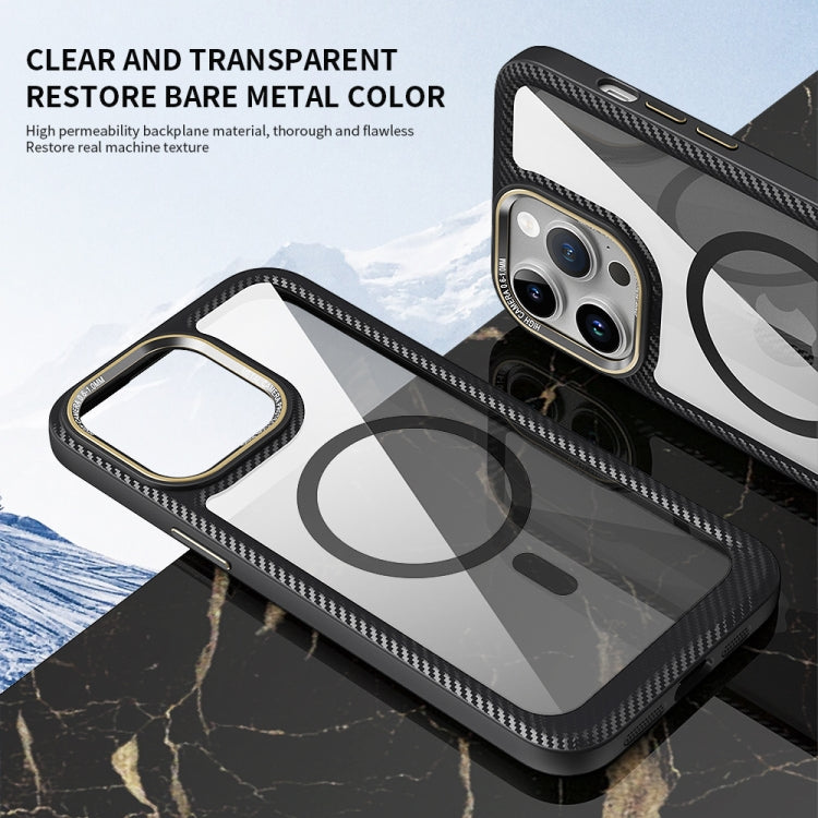 For iPhone 14 Pro MagSafe Carbon Fiber Transparent Back Panel Phone Case(Black) - iPhone 14 Pro Cases by buy2fix | Online Shopping UK | buy2fix