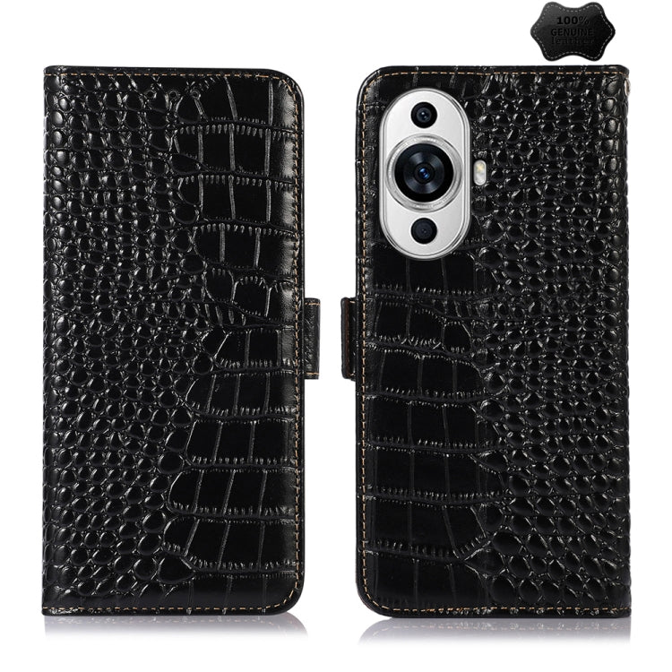 For Huawei Nova 11 Crocodile Top Layer Cowhide Leather Phone Case(Black) - Huawei Cases by buy2fix | Online Shopping UK | buy2fix