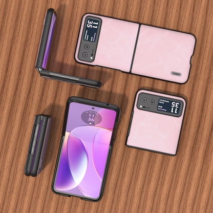For Motorola Razr 40 ABEEL Cowhide Texture PU Phone Case(Pink) - Motorola Cases by buy2fix | Online Shopping UK | buy2fix