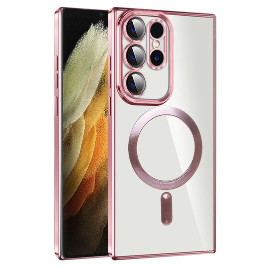 For Samsung Galaxy S21 Ultra 5G CD Texture Plating TPU MagSafe Phone Case with Lens Film(Pink) - Galaxy S21 Ultra 5G Cases by buy2fix | Online Shopping UK | buy2fix