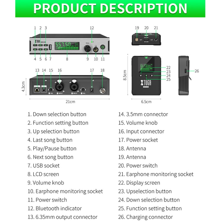 XTUGA SEM100 Professional Wireless In Ear Monitor System 2 BodyPacks(EU Plug) - Microphone by XTUGA | Online Shopping UK | buy2fix