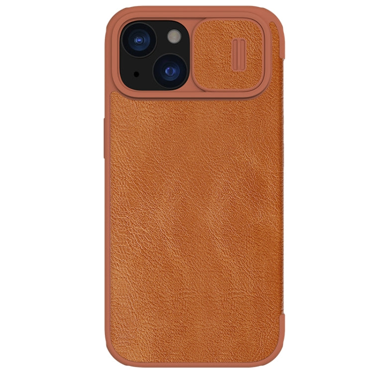 For iPhone 15 NILLKIN QIN Series Pro Sliding Camera Cover Design Leather Phone Case(Brown) - iPhone 15 Cases by NILLKIN | Online Shopping UK | buy2fix