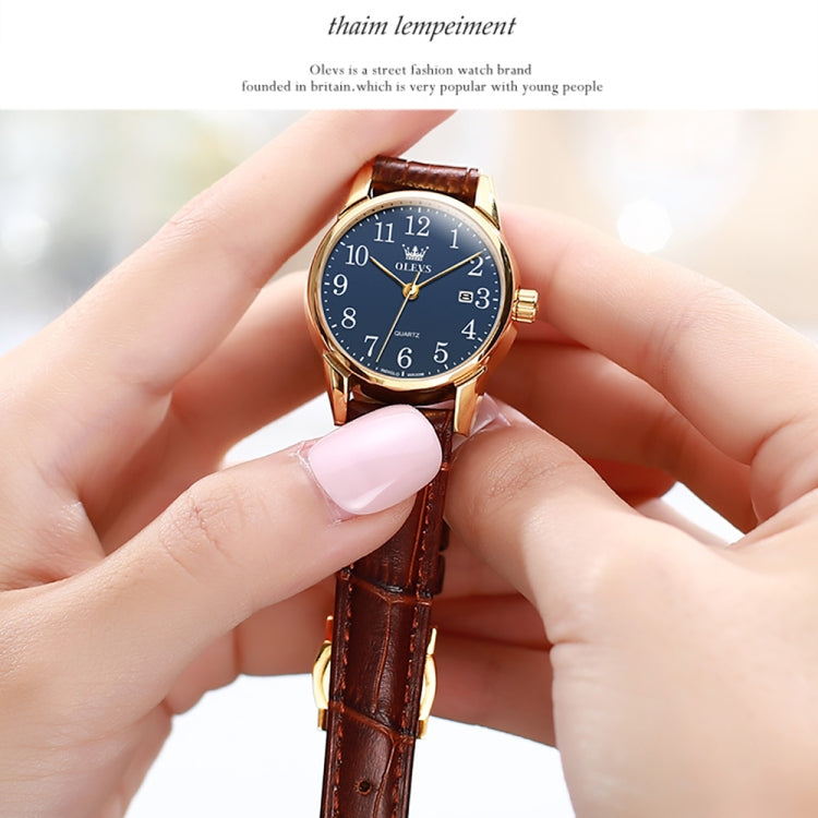 OLEVS 5566 Women Simple Single Calendar Waterproof Quartz Watch(Blue) - Leather Strap Watches by OLEVS | Online Shopping UK | buy2fix