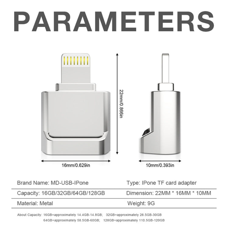 MicroDrive 8pin To TF Card Adapter Mini iPhone & iPad TF Card Reader, Capacity:64GB(Silver) -  by MICRODRIVE | Online Shopping UK | buy2fix