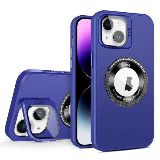 For iPhone 14 Plus Skin Feel Magnifier MagSafe Lens Holder Phone Case(Purple) - iPhone 14 Plus Cases by buy2fix | Online Shopping UK | buy2fix