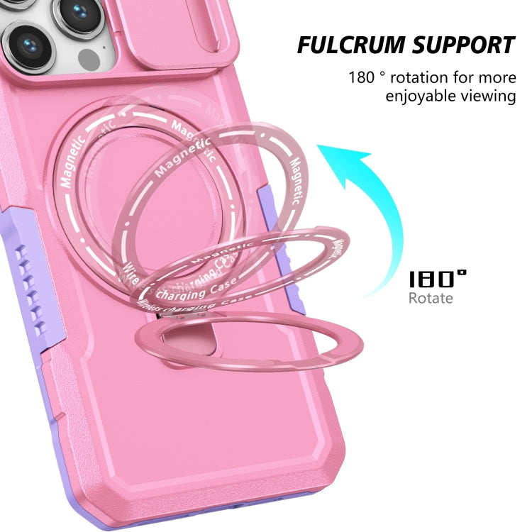 For iPhone 15 Pro Sliding Camshield Magsafe Holder TPU Hybrid PC Phone Case(Purple Pink) - iPhone 15 Pro Cases by buy2fix | Online Shopping UK | buy2fix