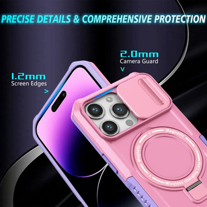 For iPhone 14 Pro Max Sliding Camshield Magsafe Holder TPU Hybrid PC Phone Case(Purple Pink) - iPhone 14 Pro Max Cases by buy2fix | Online Shopping UK | buy2fix