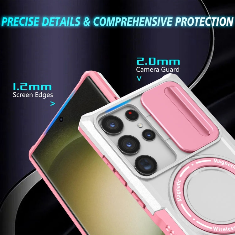 For Samsung Galaxy S23 Ultra 5G Sliding Camshield Magsafe Holder TPU Hybrid PC Phone Case(Pink White) - Galaxy S23 Ultra 5G Cases by buy2fix | Online Shopping UK | buy2fix