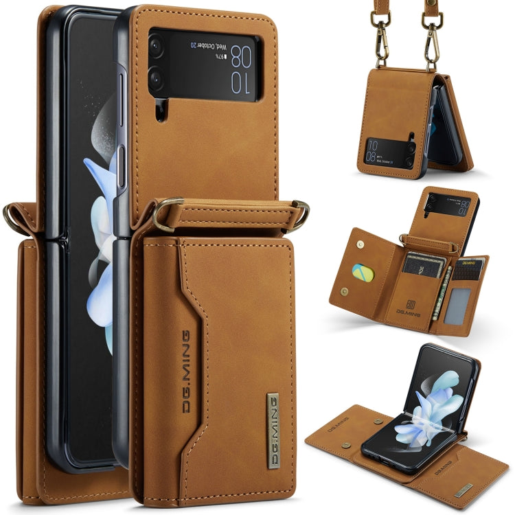 For Samsung Galaxy Z Flip4 5G DG.MING M2 Series Card Bag Magnetic Leather Phone Case(Brown) - Galaxy Z Flip4 5G Cases by DG.MING | Online Shopping UK | buy2fix