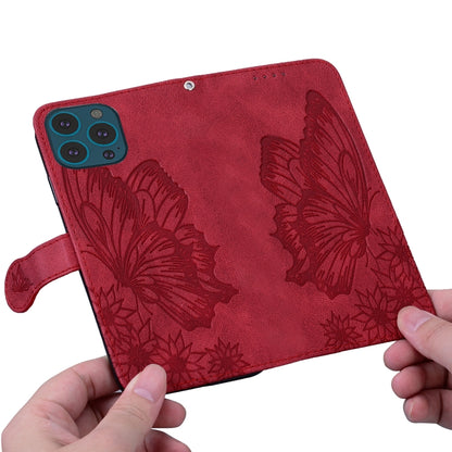 For iPhone 15 Pro Max Retro Skin Feel Butterflies Embossing Leather Phone Case(Red) - iPhone 15 Pro Max Cases by buy2fix | Online Shopping UK | buy2fix