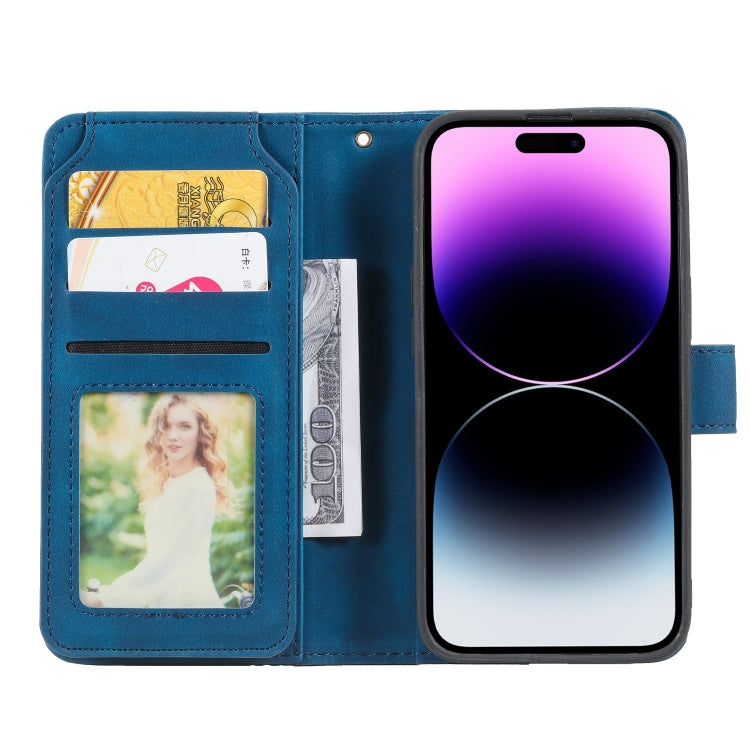 For iPhone 15 Pro Max Skin Feel Multi-card Wallet Leather Phone Case(Blue) - iPhone 15 Pro Max Cases by buy2fix | Online Shopping UK | buy2fix