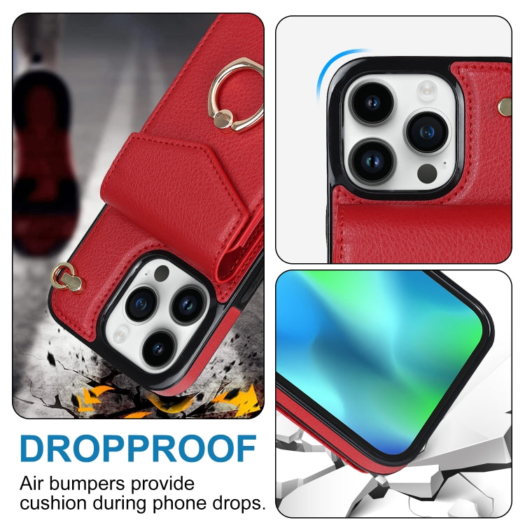 For iPhone 15 Pro Max Ring Holder RFID Card Slot Phone Case(Red) - iPhone 15 Pro Max Cases by buy2fix | Online Shopping UK | buy2fix