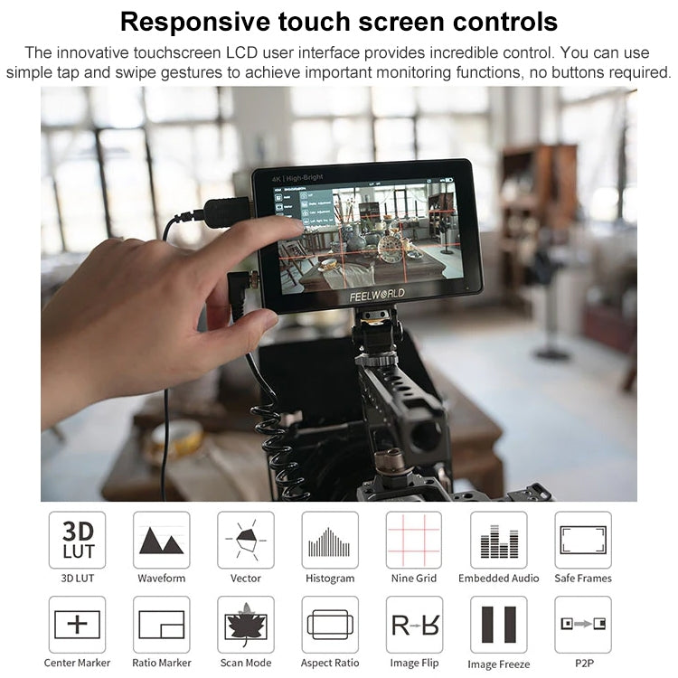 FEELWORLD F6 PLUSX 5.5 inch High Bright 1600nit Touch Screen DSLR Camera Field Monitor IPS FHD1920x1080 4K HDMI(Black) - On-camera Monitors by FEELWORLD | Online Shopping UK | buy2fix
