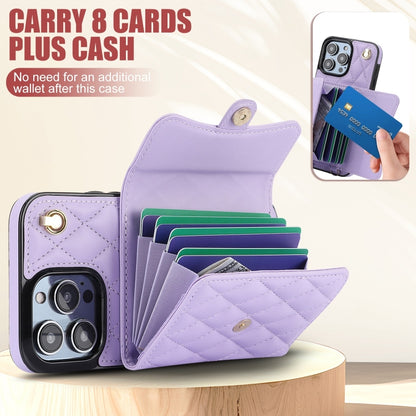 For iPhone 15 Pro Max Crossbody Rhombic Horizontal Wallet Leather Phone Case(Purple) - iPhone 15 Pro Max Cases by buy2fix | Online Shopping UK | buy2fix