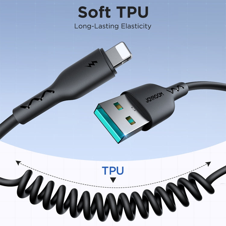 JOYROOM SA38-AL3 3A USB to 8 Pin Coiled Fast Charging Data Cable, Length:1.5m(Black) - Normal Style Cable by buy2fix | Online Shopping UK | buy2fix