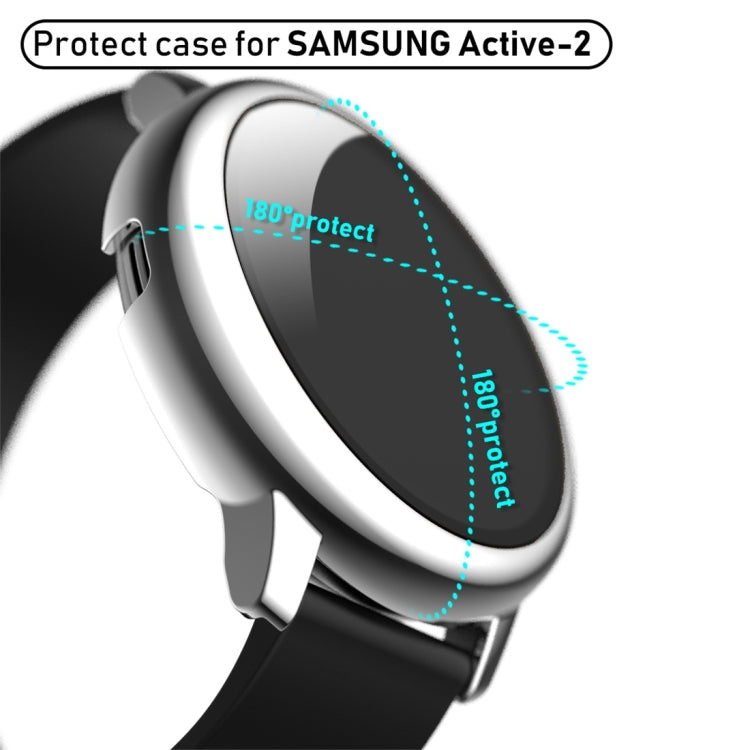 For Samsung Galaxy Watch Active 2 40mm Electroplate PC Protective Case with Tempered Glass Film(Silver) - Smart Wear by buy2fix | Online Shopping UK | buy2fix