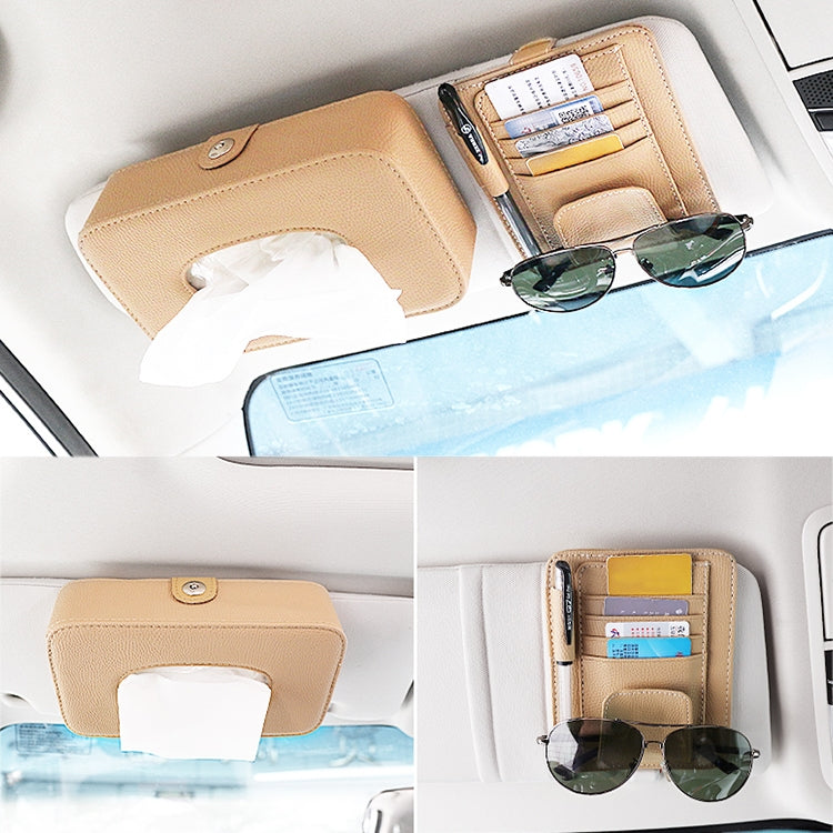 Car Litchi Texture Hanging Tissue Box Sun Visor Card Storage Clip(Brown) - Sunglasses & Glasses Clips by buy2fix | Online Shopping UK | buy2fix