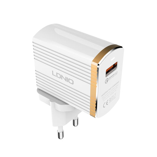 LDNIO A1302Q 2 in 1 18W QC3.0 USB Interface Grid Shape Travel Charger Mobile Phone Charger with Type-C / USB-C Data Cable, EU Plug - Mobile Accessories by LDNIO | Online Shopping UK | buy2fix