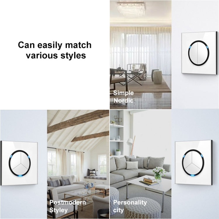 86mm Round LED Tempered Glass Switch Panel, White Round Glass, Style:Three Open Dual Control - Consumer Electronics by buy2fix | Online Shopping UK | buy2fix