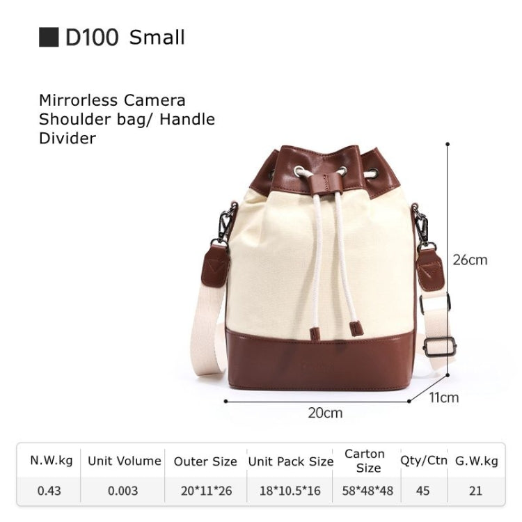 Cwatcun D100 Canvas PU Waterproof Bundle Drawstring Lens Bag Crossbody Camera Bag, Size:20 x 11 x 26cm(Beige) - Strap Satchel by Cwatcun | Online Shopping UK | buy2fix