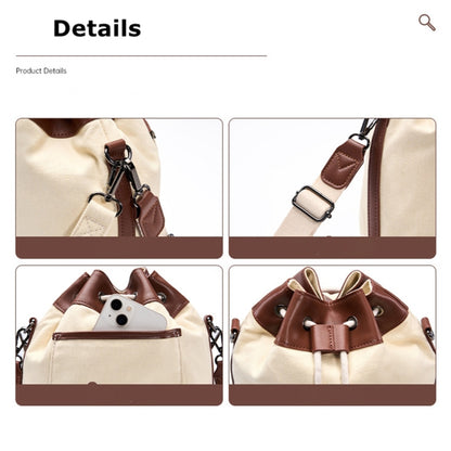 Cwatcun D100 Canvas PU Waterproof Bundle Drawstring Lens Bag Crossbody Camera Bag, Size:20 x 11 x 26cm(Beige) - Strap Satchel by Cwatcun | Online Shopping UK | buy2fix