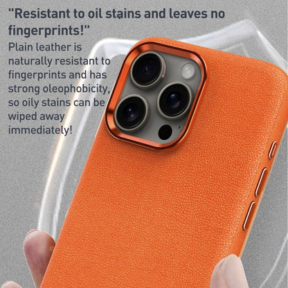 For iPhone 13 Pro Max Metal Lens Frame Leather Magsafe Full Coverage Shockproof Phone Case(Orange) - iPhone 13 Pro Max Cases by buy2fix | Online Shopping UK | buy2fix