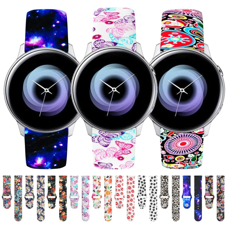 For Samsung Galaxy Active2 20mm Reverse Buckle Printed Silicone Watch Band(Birds And Flowers) - Smart Wear by buy2fix | Online Shopping UK | buy2fix