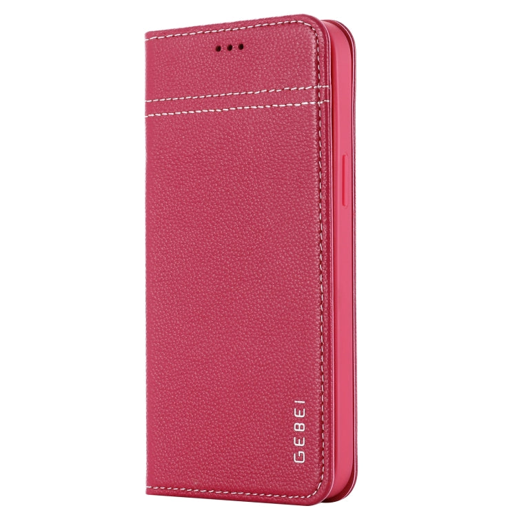 For iPhone 12 mini GEBEI Top-grain Leather Horizontal Flip Protective Case with Holder & Card Slots (Rose Red) - iPhone 12 mini Cases by GEBEI | Online Shopping UK | buy2fix