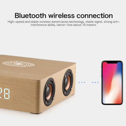 Q5A Multifunctional Wooden Touch Clock Display Wireless Charging Bluetooth Speaker, Support TF Card & U Disk & 3.5mm AUX(Yellow Wood) - Desktop Speaker by buy2fix | Online Shopping UK | buy2fix