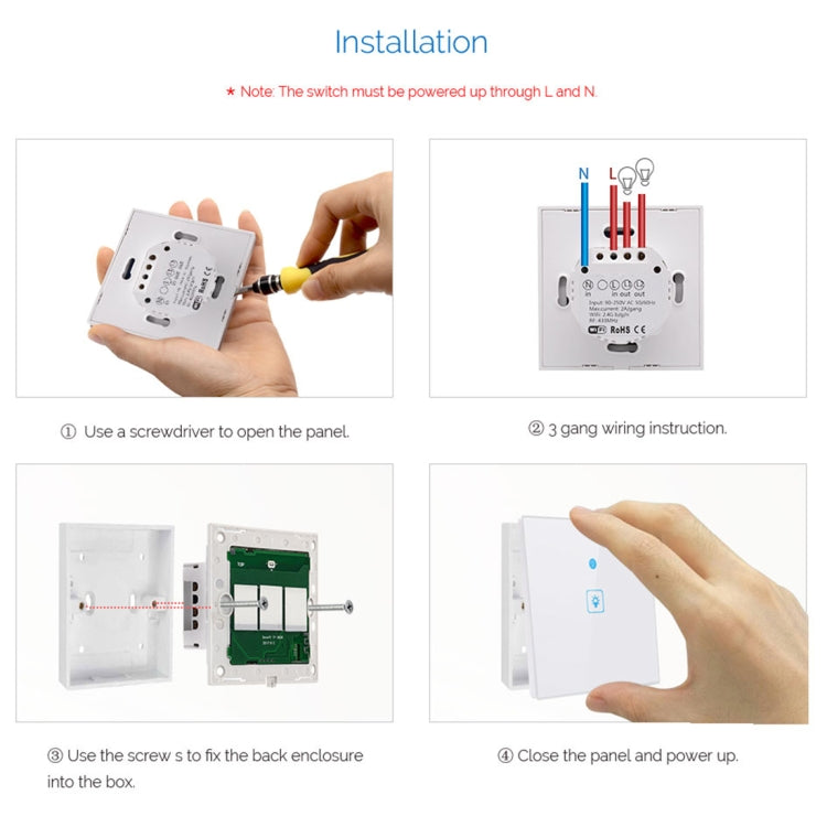 WS-EU-03 EWeLink APP & Touch Control 2A 3 Gangs Tempered Glass Panel Smart Wall Switch, AC 90V-250V, EU Plug - Consumer Electronics by buy2fix | Online Shopping UK | buy2fix