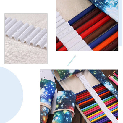 72 Slots Cosmic Galaxy Print Pen Bag Canvas Pencil Wrap Curtain Roll Up Pencil Case Stationery Pouch - Home & Garden by buy2fix | Online Shopping UK | buy2fix