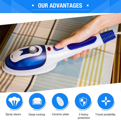 Multifunction Household Handheld Steamer Travel Portable Hand - Held Steam Hanging Hot Machine Ceramic Bottom with Flannelette Brush & Hair Brush & Measuring Cup,EU Plug(Blue) - Home & Garden by buy2fix | Online Shopping UK | buy2fix