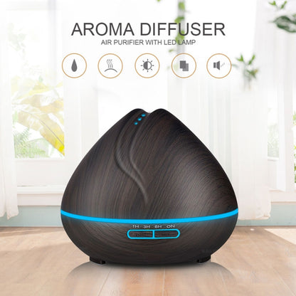 Peach Shape Wood Grain Remote Control Ultrasonic Humidifier Aromatherapy Machine Automatic Alcohol Sprayer with LED Lights, Capacity: 400mL, US Plug (Light Wood Color) - Home & Garden by buy2fix | Online Shopping UK | buy2fix