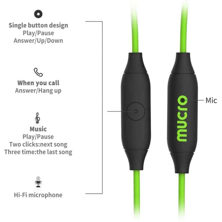 Mucro MB-232 Running In-Ear Sport Earbuds Earhook Wired Stereo Headphones for Jogging Gym(Green) - Sport Earphone by Mucro | Online Shopping UK | buy2fix