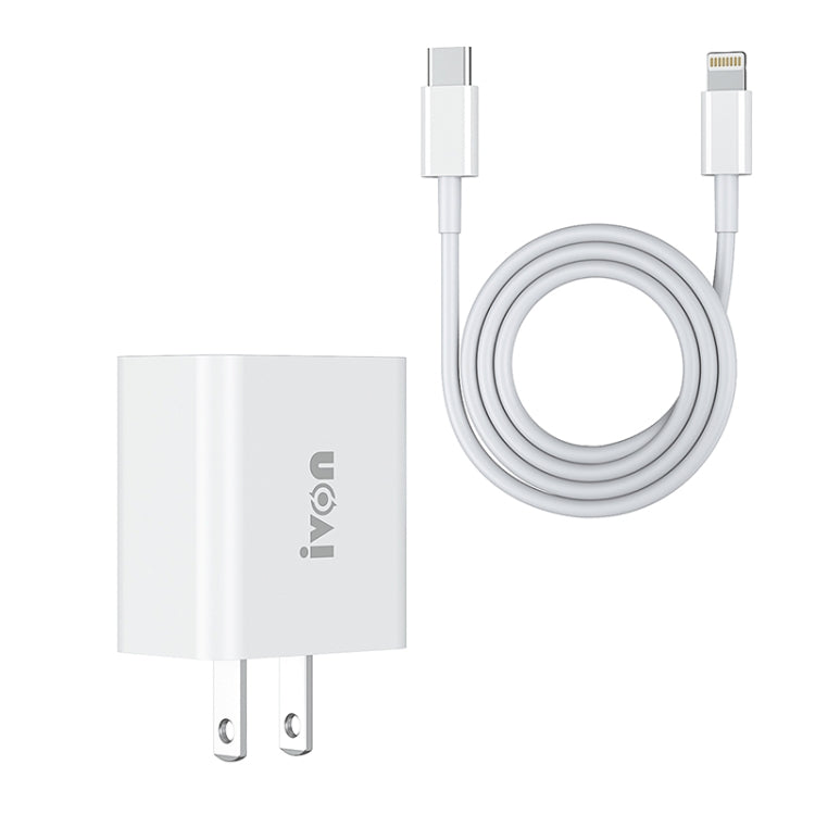 IVON AD48 18W PD Fast Charger + USB-C / Type-C to 8 Pin Data Cable Set, US Plug - USB Charger by IVON | Online Shopping UK | buy2fix