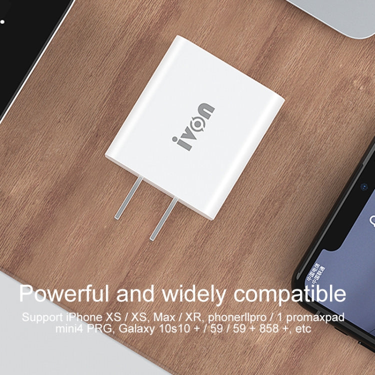 IVON AD48 18W PD Fast Charger + USB-C / Type-C to 8 Pin Data Cable Set, US Plug - USB Charger by IVON | Online Shopping UK | buy2fix