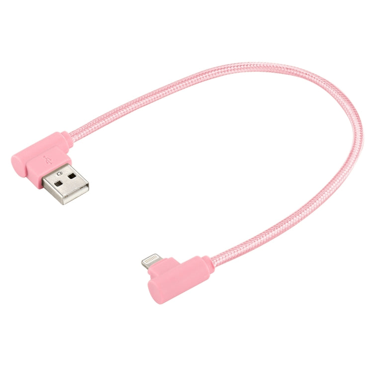 25cm Nylon Weave Style USB to 8 Pin Double Elbow Charging Cable(Pink) - Normal Style Cable by buy2fix | Online Shopping UK | buy2fix